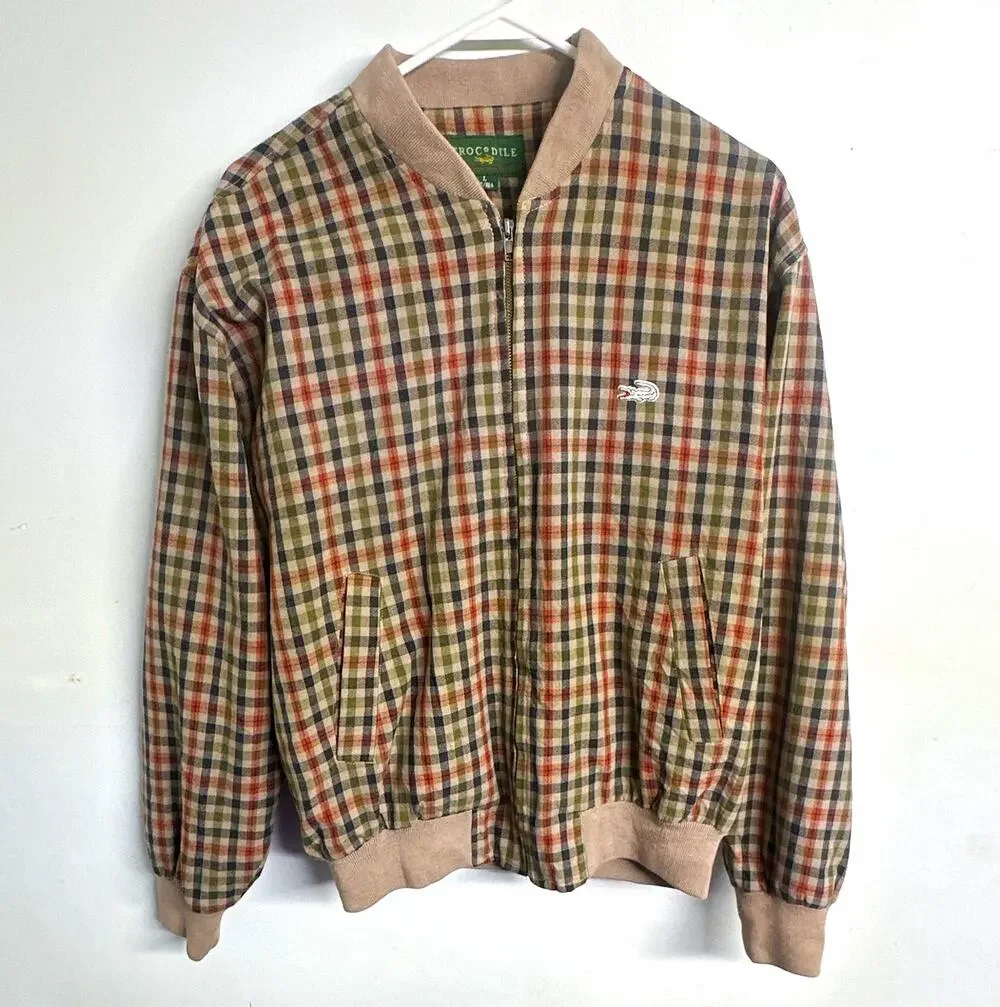 Vintage 90s Crocodile International Plaid Bomber Jacket Retro Tartan Harrington